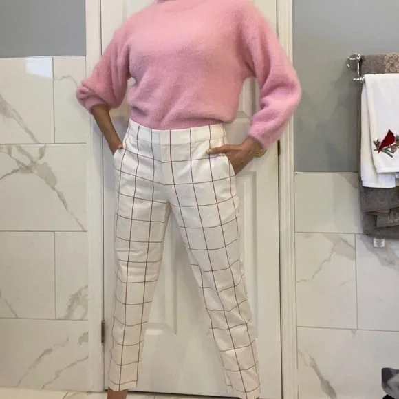 Club Monaco | Marie Pant: Creamy Beige & Pink Ankle Pants - Picture 9 of 17